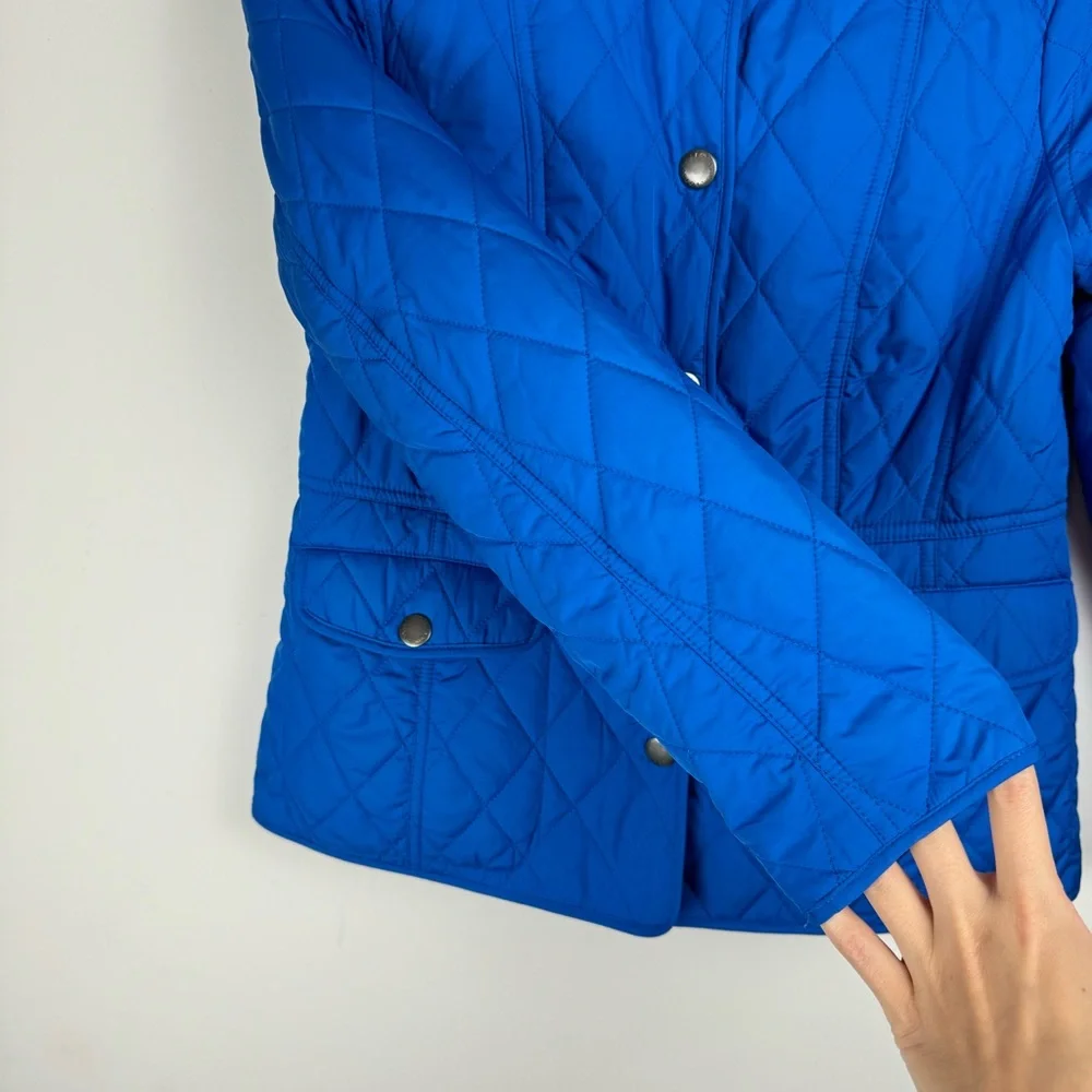 Talbots Diamond Quilted Jacket Sz Petite Cobalt Blue Button Snap Barn Chore